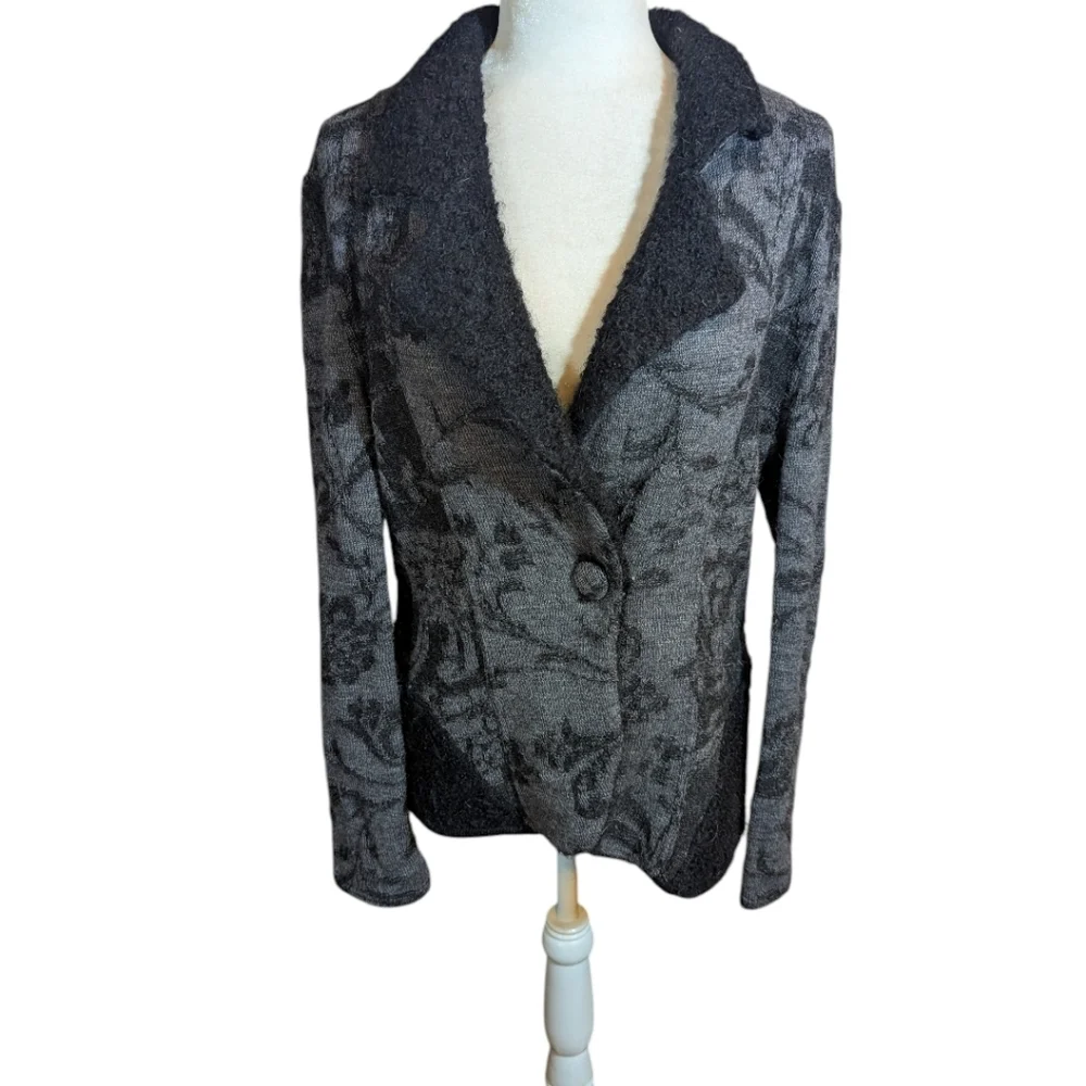Peruvian 100% Alpaca Textured Old Money Gray/Black Textured Cardigan Blazer Sz L